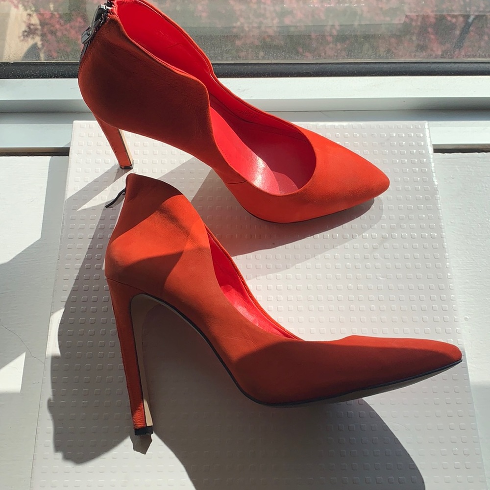 BCBGeneration red suede zip backed heels